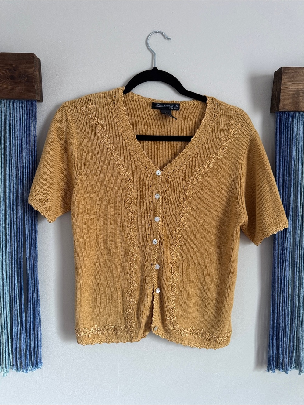 Vintage Mustard Yellow V-Neck Short Sleeve Button Cardigan